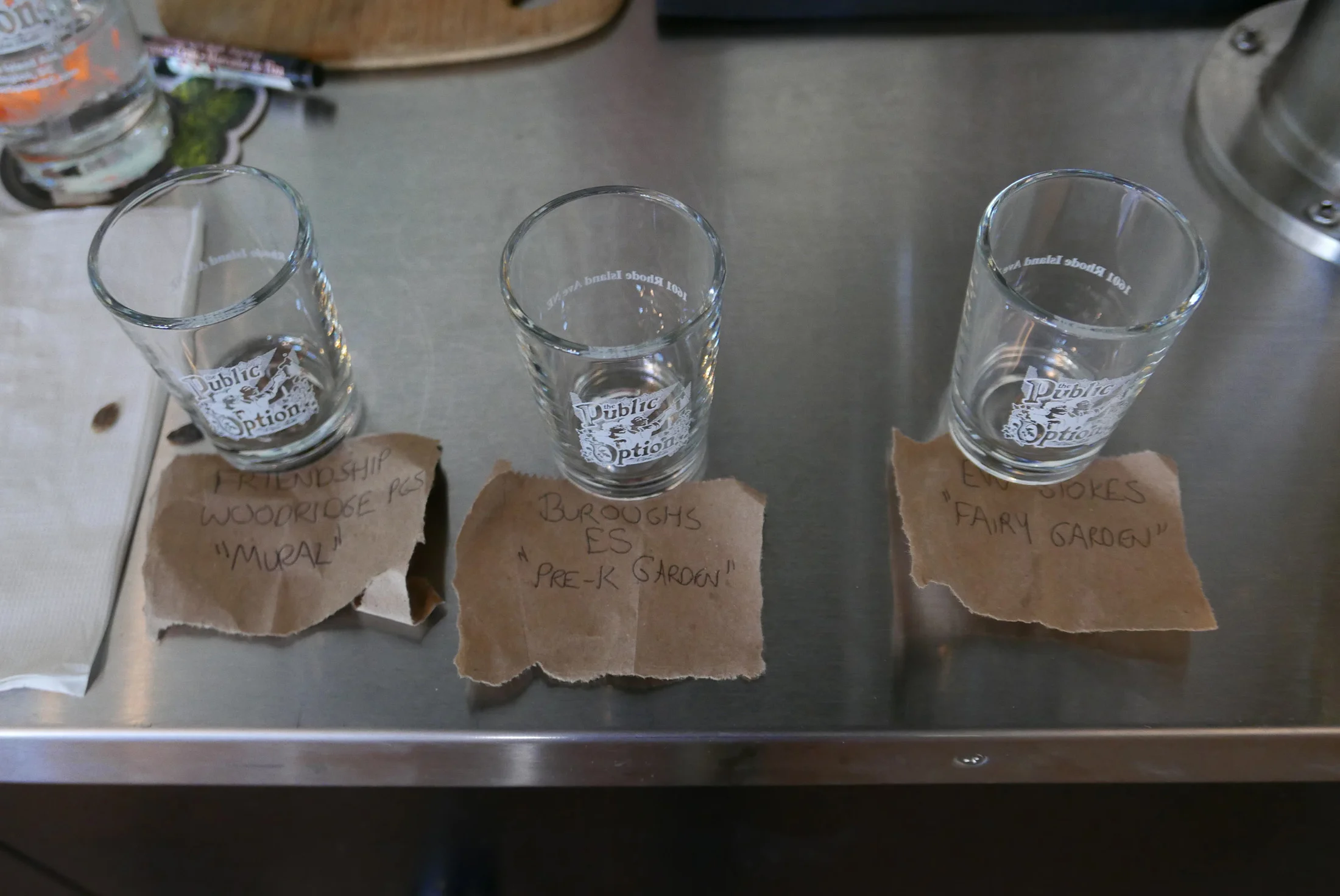 Our ballot box: seeds in shot glasses 
