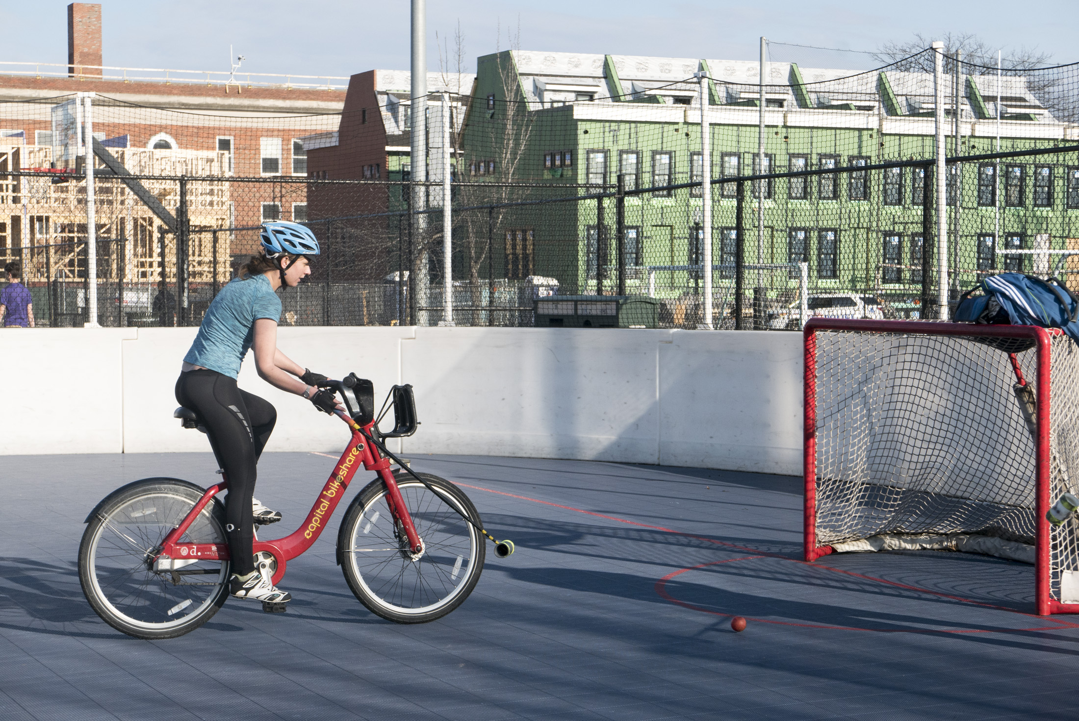 After suffering a mechanical, a Rolling Resistance participant hops on a CABI to finish the race. DC Bike Polo checkpoint at Rush Rink 1229 D St SE. Bike Polo curious? Check out their Facebook and you can join the fun. 