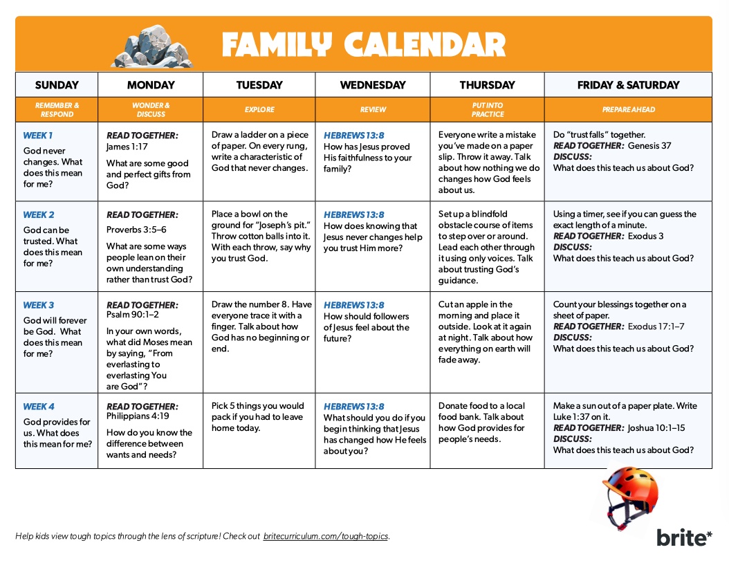 calendar of daily activities to do with your child this month