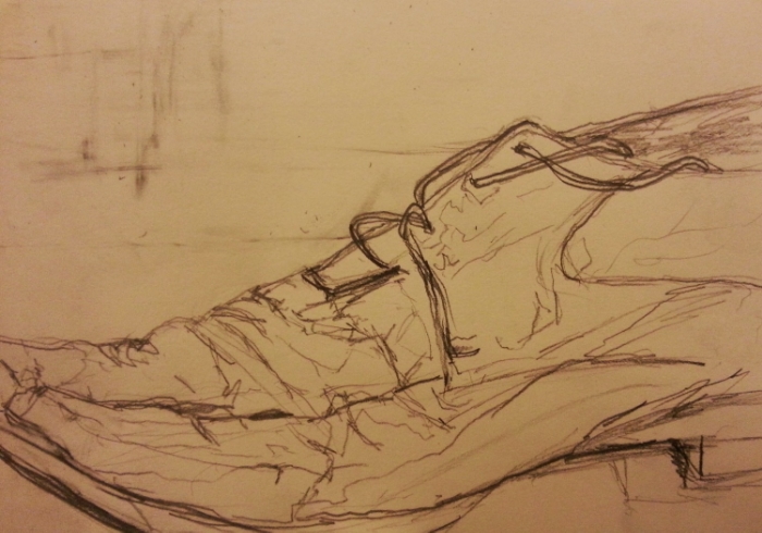 Shoe 1, 9" x 6", pencil on paper.