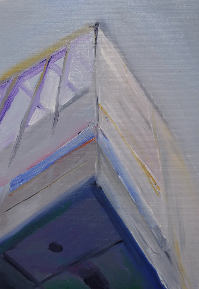 Artspace Overhang, oil on canvas paper, 10" x 7"