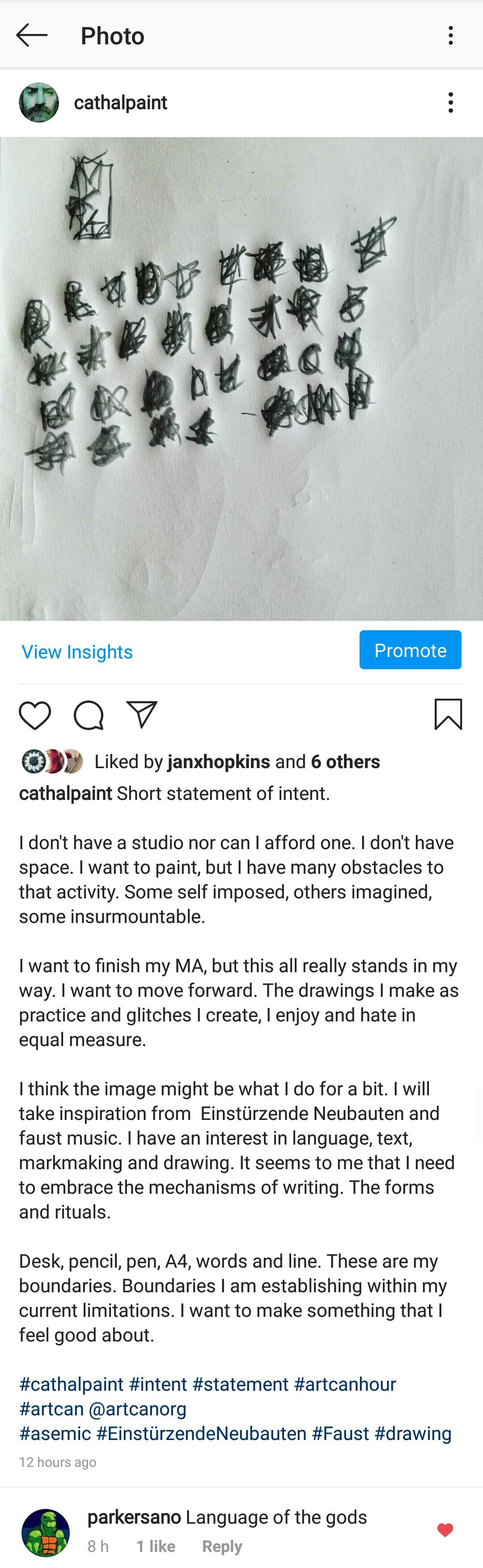 Screen shot of instagram post. (digital)