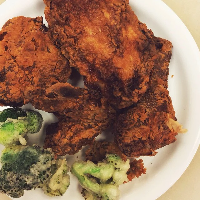 deep-fry day: southern buttermilk chicken, broccoli tempura.