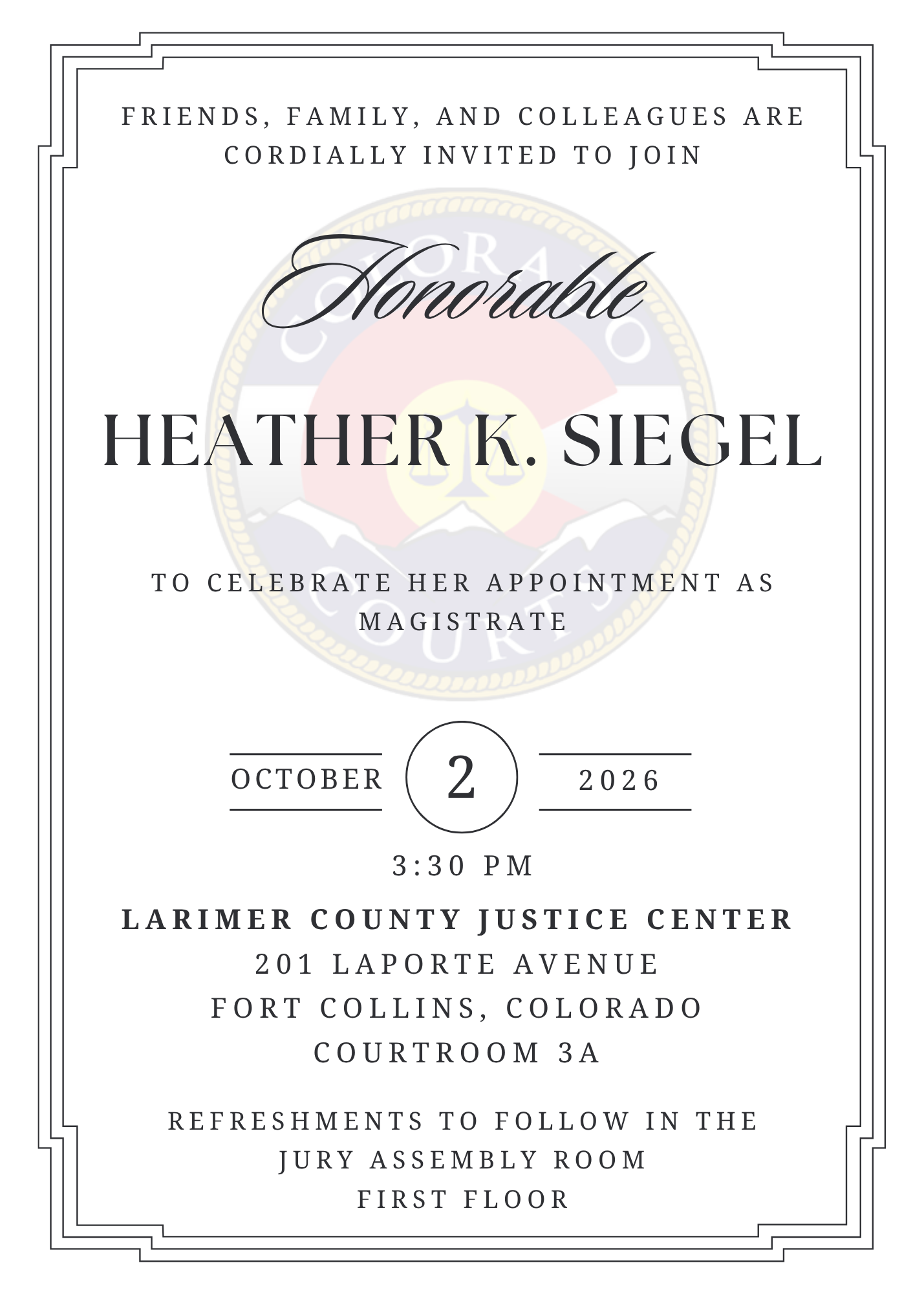 Investiture Ceremony Invitation - Honorable Magistrate Siegel