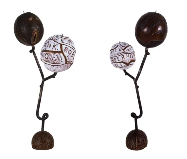   Connoisseur  1996  2 views steel, 2 calabashes, coconut, paint, wax  Private Collection 