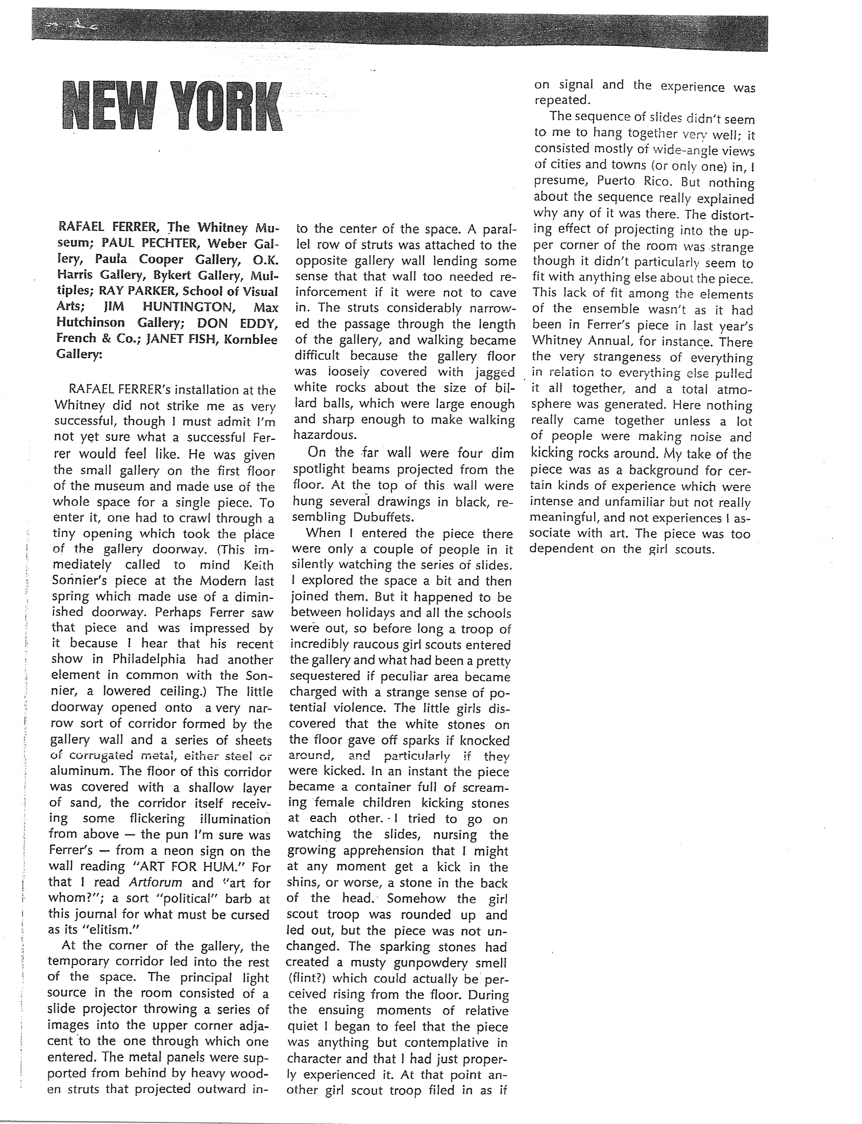 Ferrer’s Response to the Artforum review from 1970 (previous page)