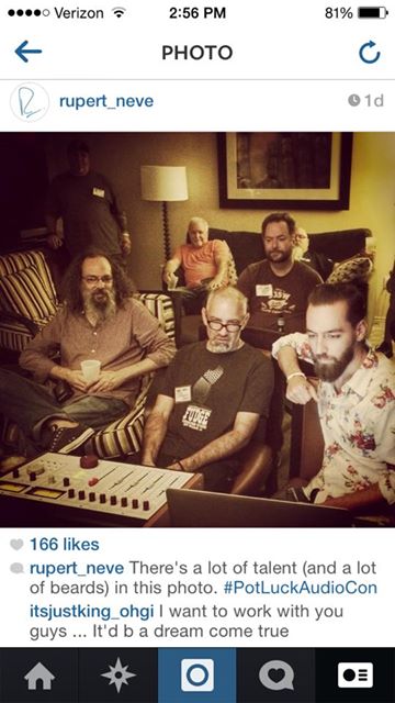 Wrap up at the RND Room. Front L-R Andrew Scheps, Neal Cappellino, Matt Ross-Spang, Rear: Guest, Bill Cheney of Spectra Sonics and Vance Powell at the couch Photo By Joshua Thomas