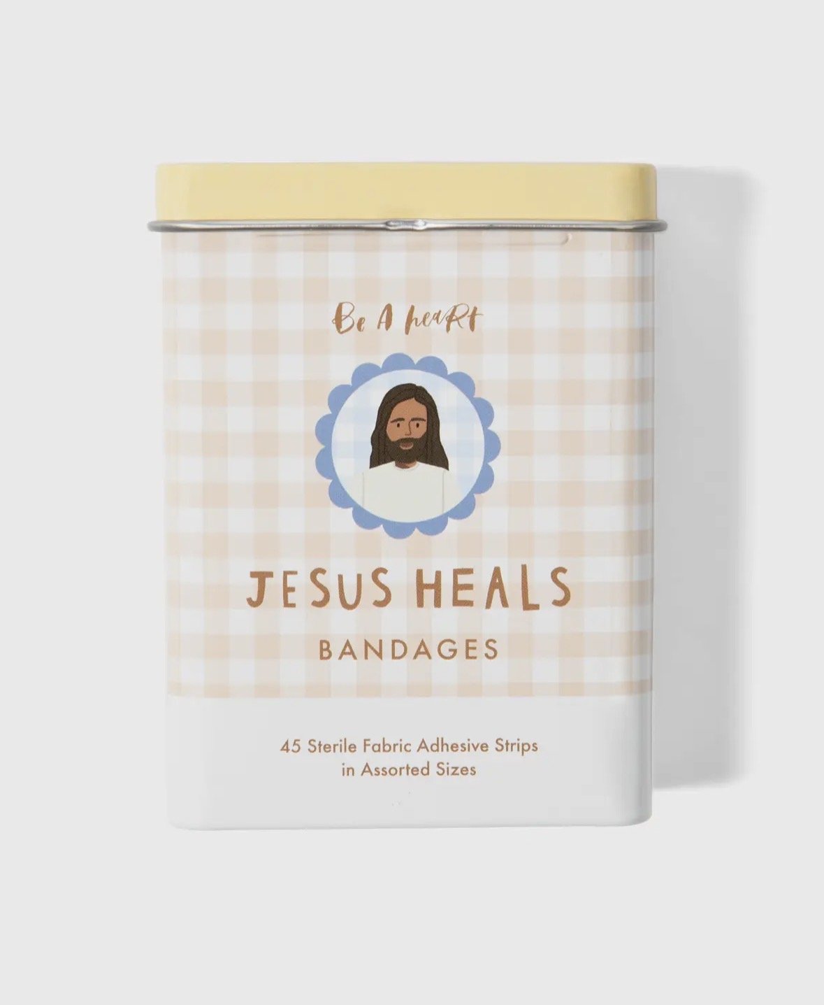 christian product with Jesus heals bandaids with jesus drawings and scalloped edges