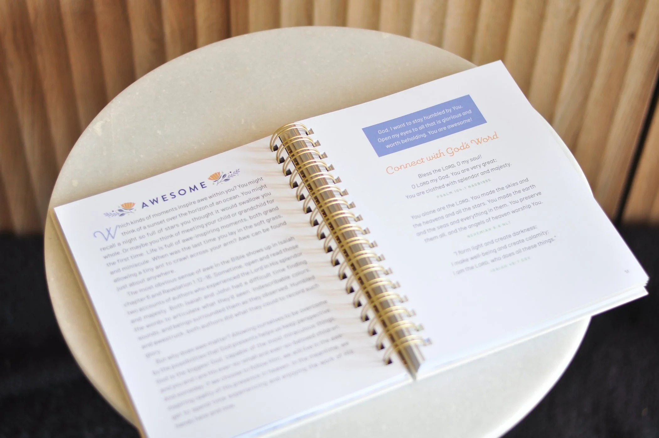 table top bible study hard cover spiral bound cream devotional book