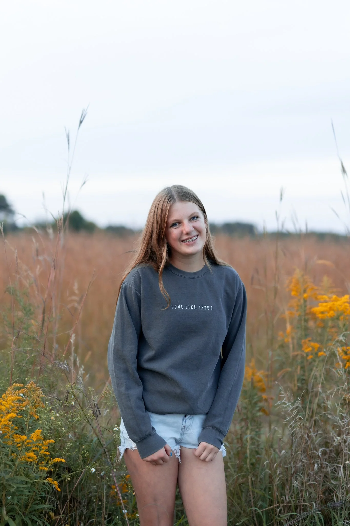 embroidered comfort colors sweatshirt with love like jesus