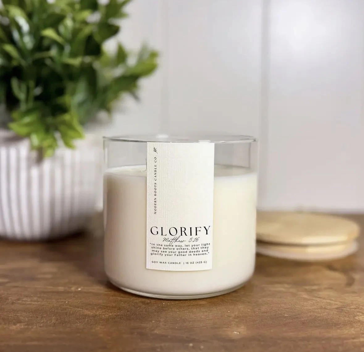 glorify candle designed with bible verse