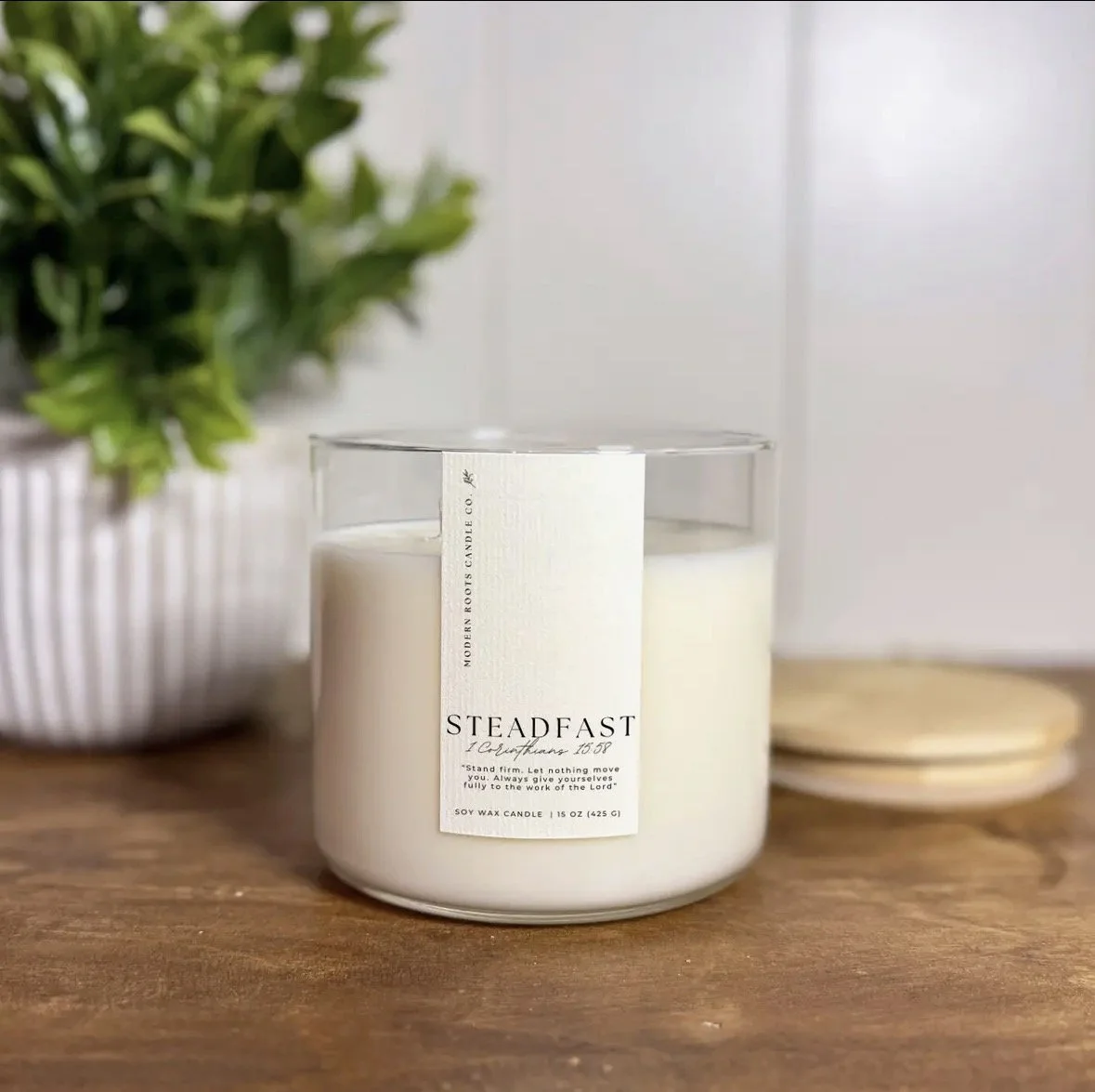 faith based christian candle - stay steadfast in the faith