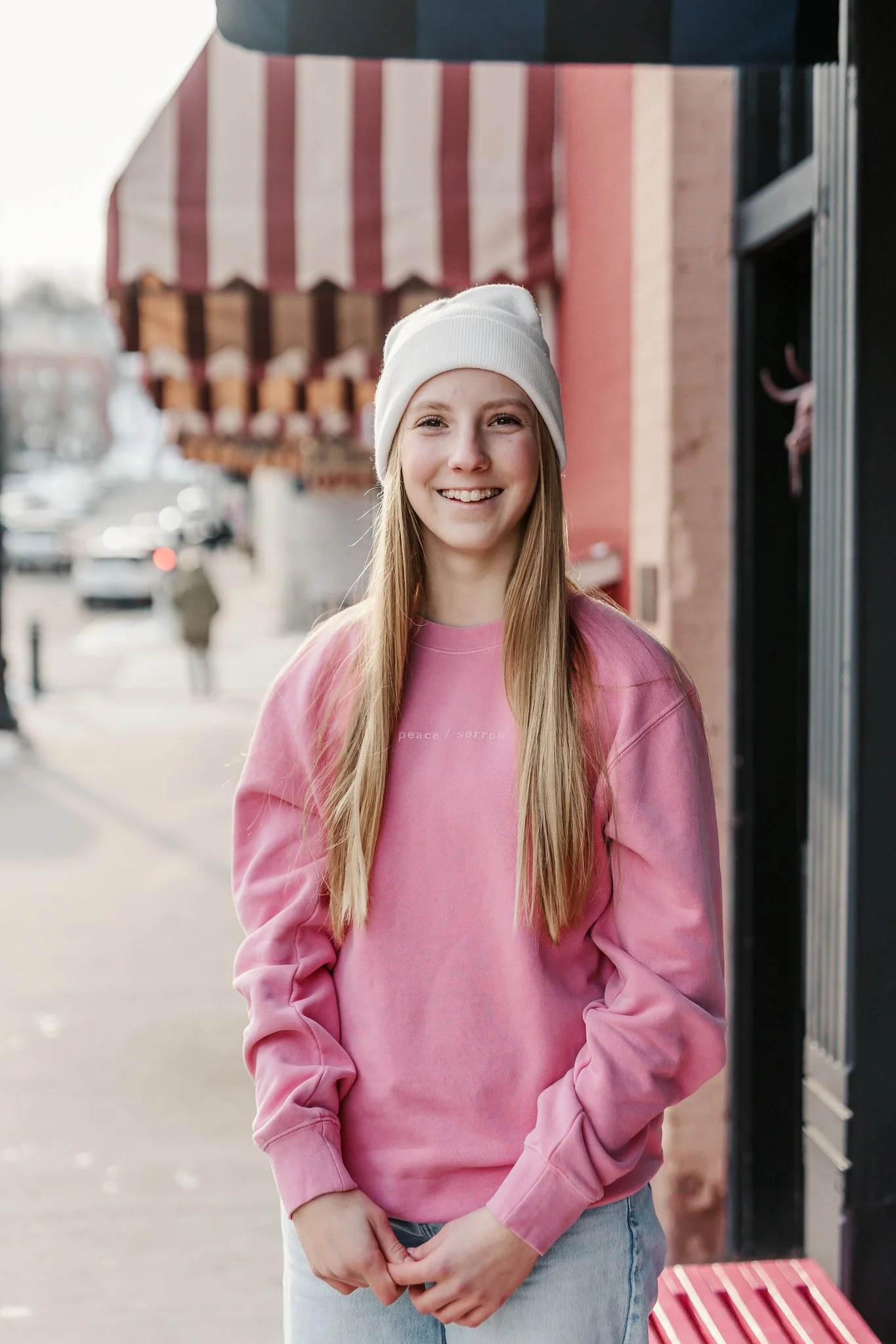 trendy christian sweatshirt double sided with bible verse Take heart I have overcome