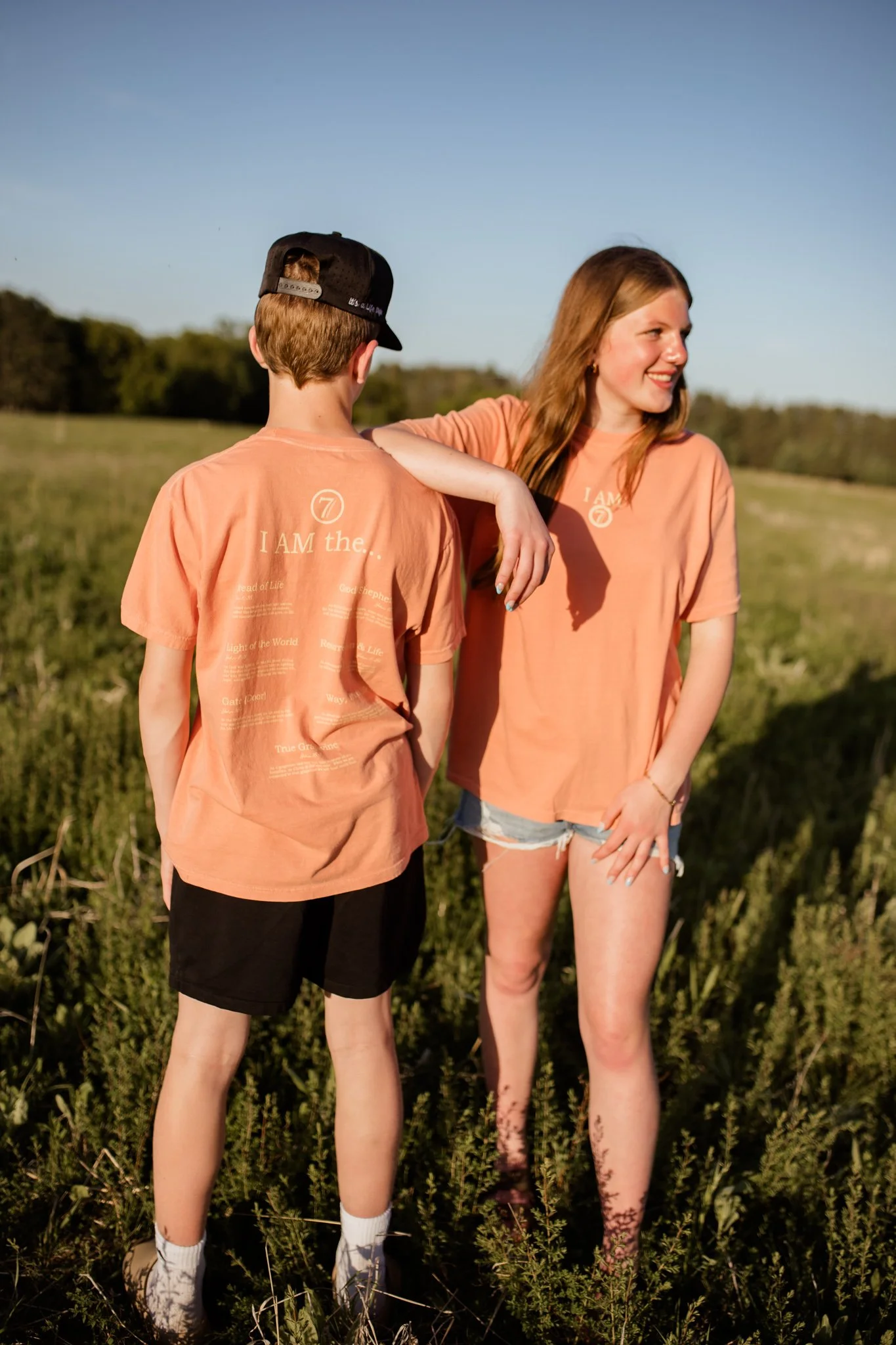 Christian comfort colors I AM T-shirt inspired by Jesus' 7 I Am Statements.  terracotta tee with cream screen print reminding believers of who Christ is.