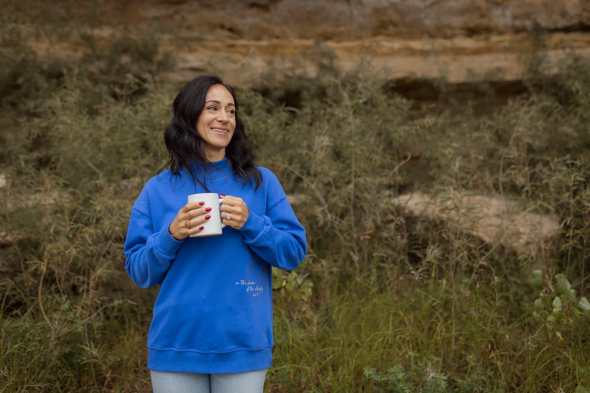 oversized mockneck pullover designed with subtle bible verse psalm 91