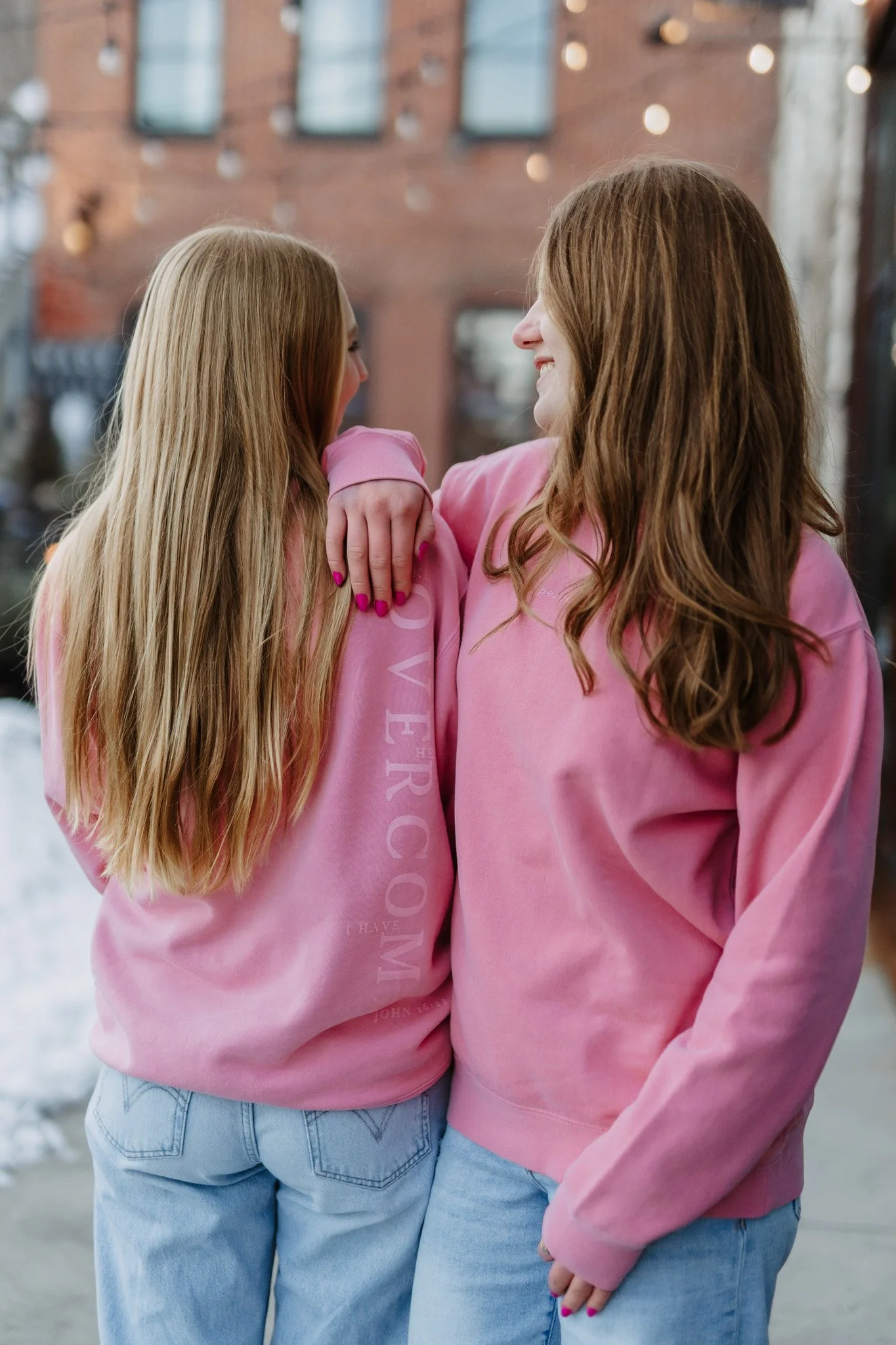 trending christian apparel company with faithbased clothing - Overcome  double sided sweatshirt with bible verse John 16:33