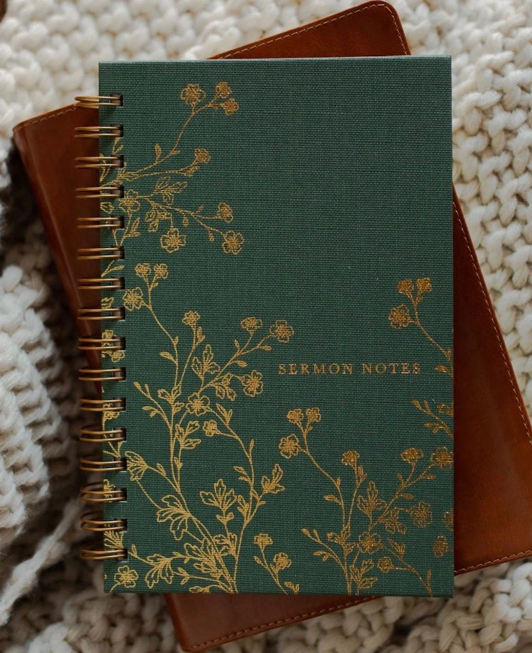 green floral sermon notes journal