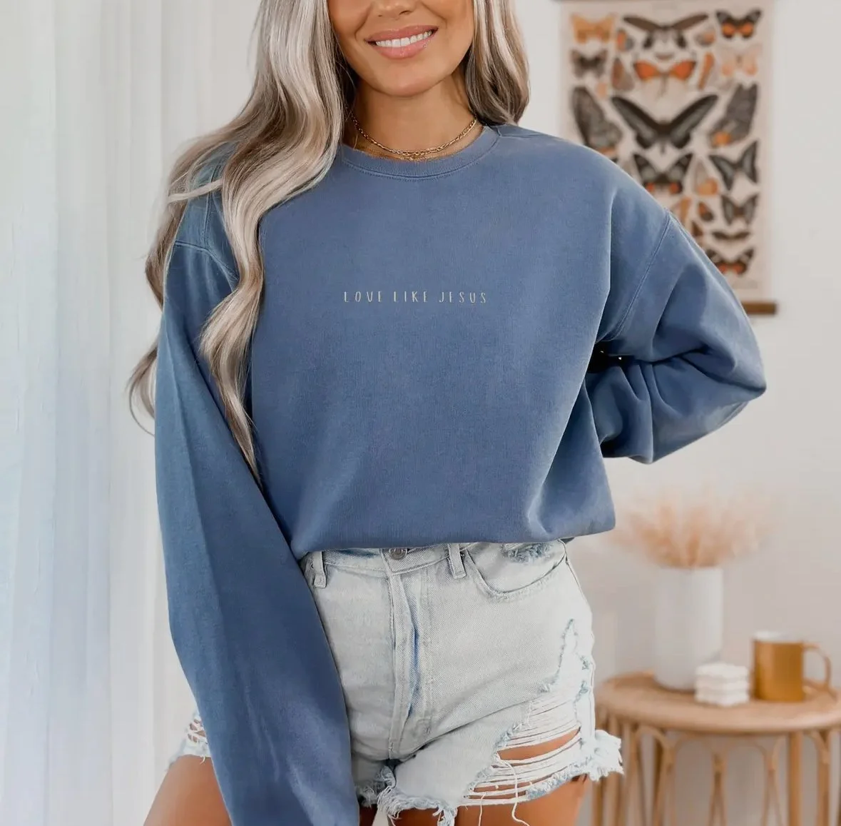 love like jesus embroiderd comfort colors sweatshirt - christian clothing