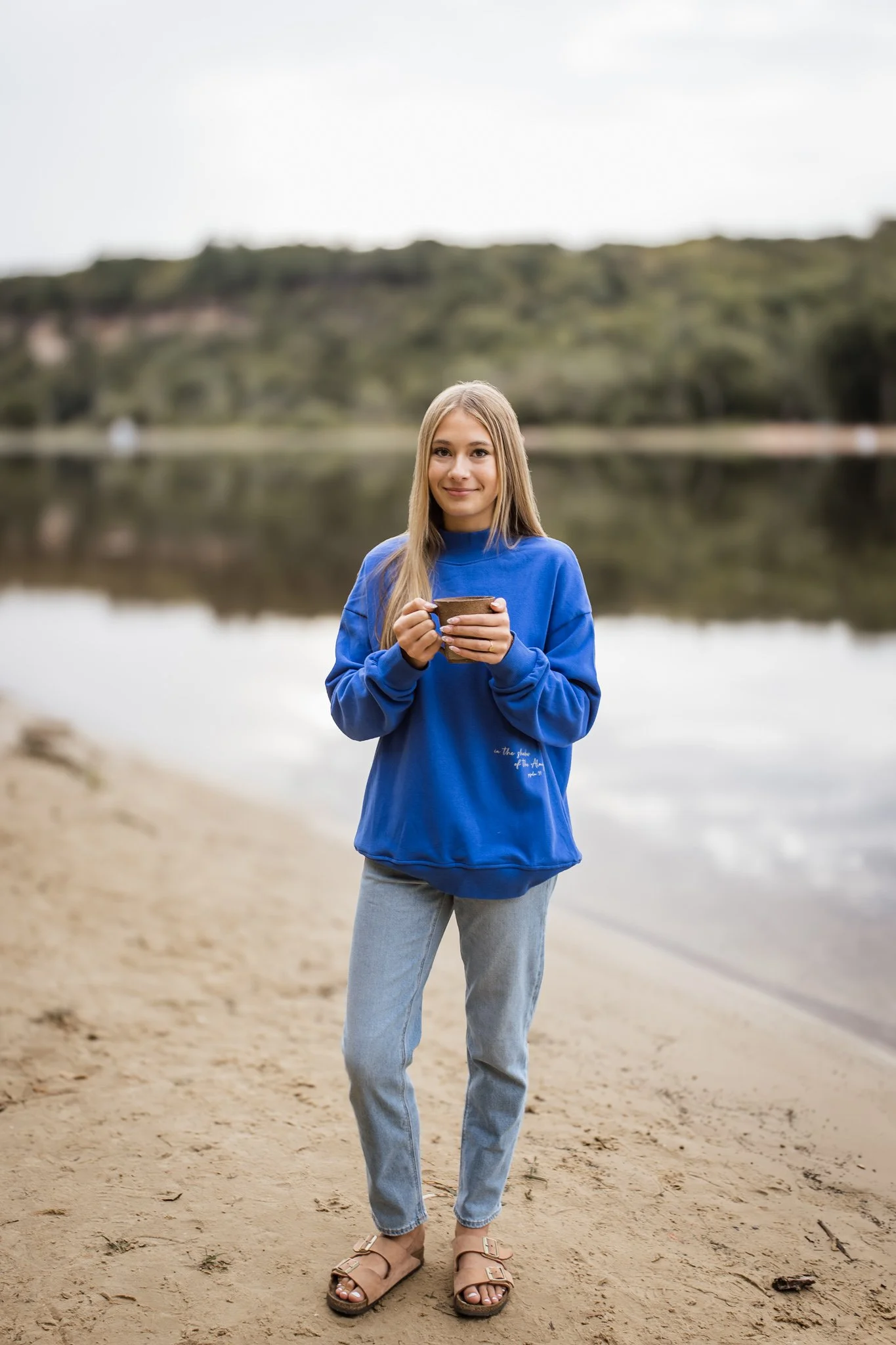 Christian Mockneck sweatshirt in royal blue designed with bible verse psalm 91