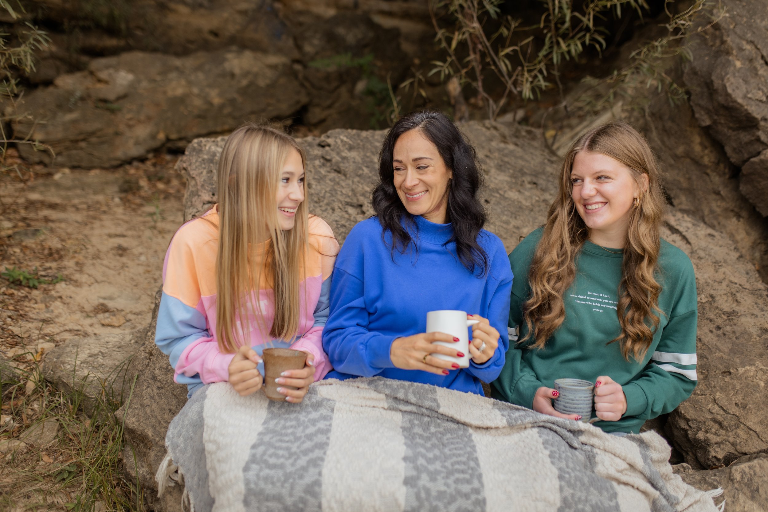 Christian photoshoot for bible verse clothing line.  Cozy Fall vibe feels.