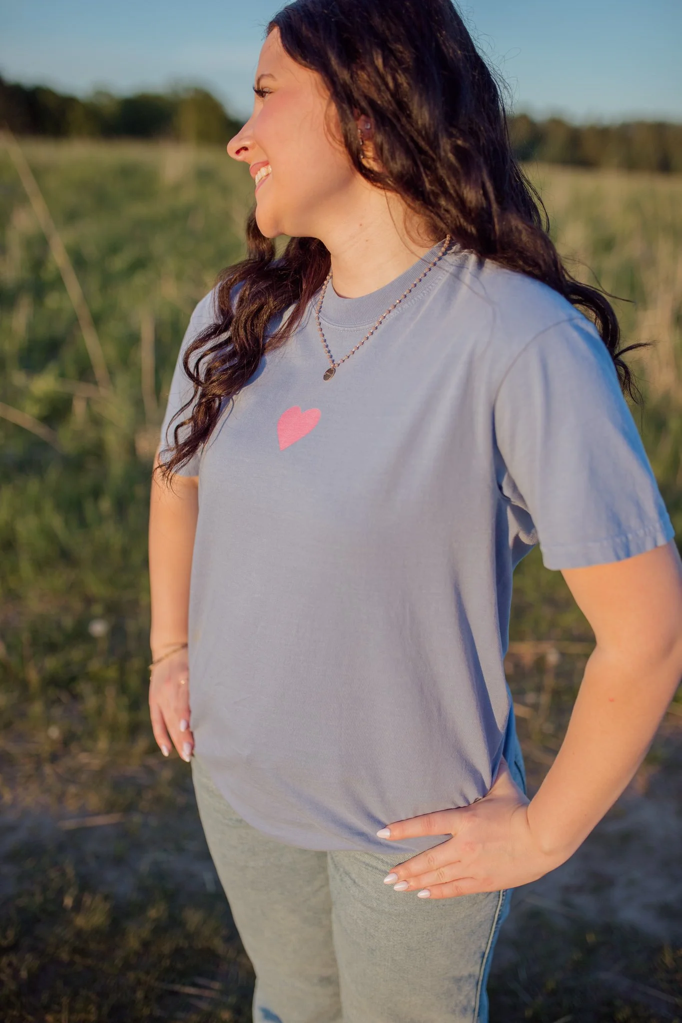 Christian comfort colors Above All else T-shirt inspired by bible verse proverbs 4:23.  blue denim tee with pink and white screen print reminding believers to guard your heart
