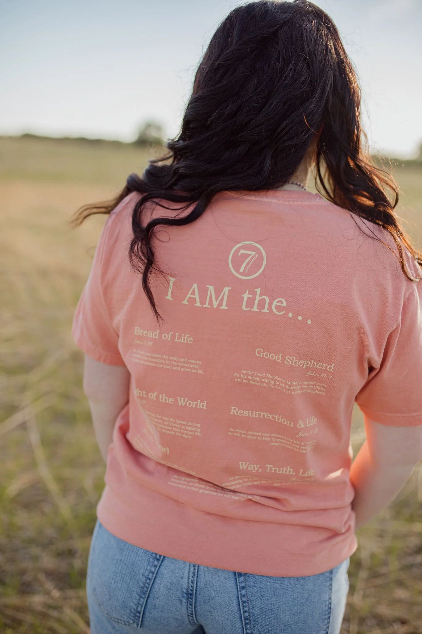 Christian comfort colors I AM T-shirt inspired by Jesus' 7 I Am Statements.  terracotta tee with cream screen print reminding believers of who Christ is.