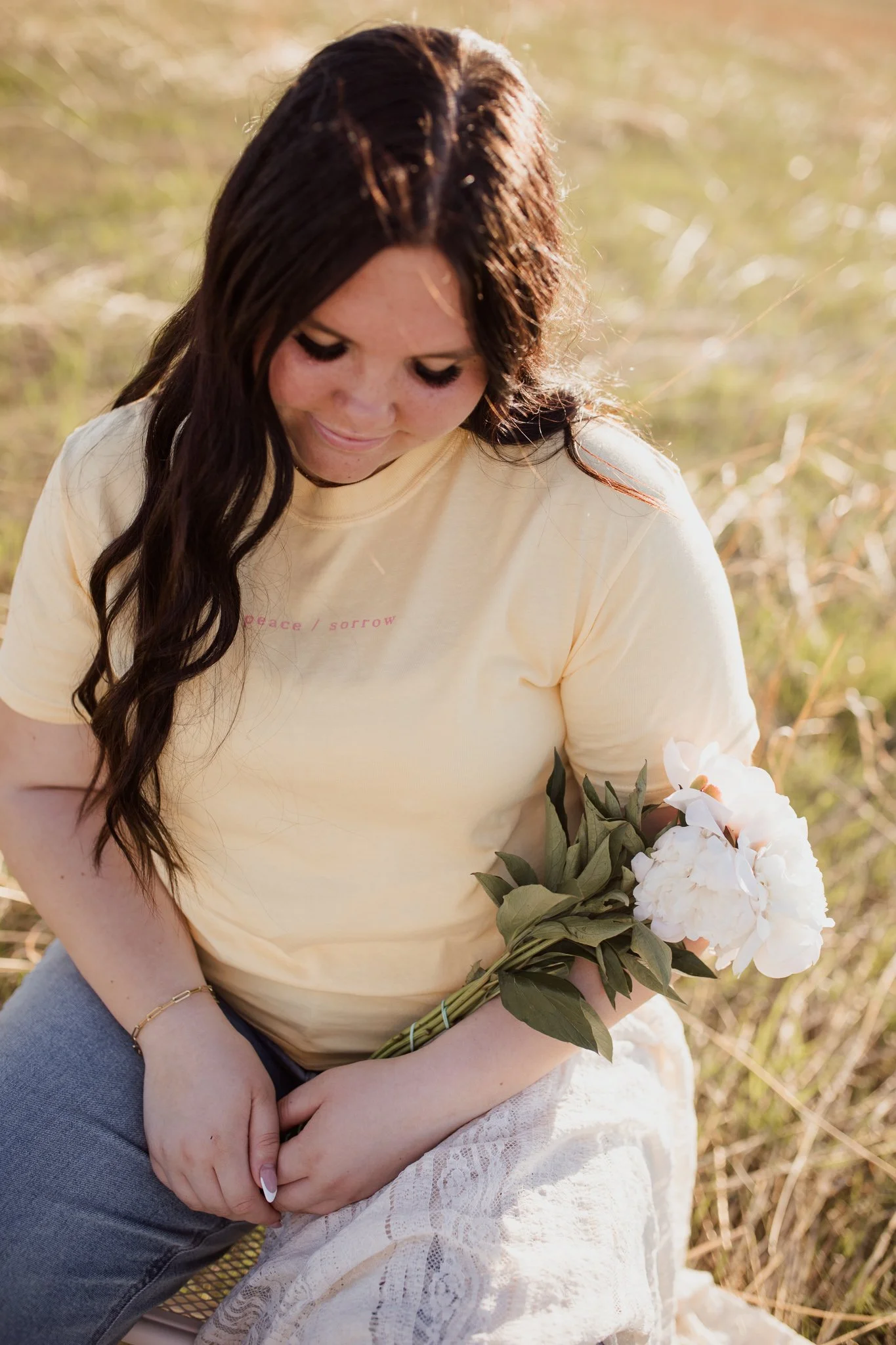 Christian comfort colors Take Heart I have Overcome T-shirt inspired by John 16:33.  Butter yellow tee with pink screen print reminding believers Christ as overcome.