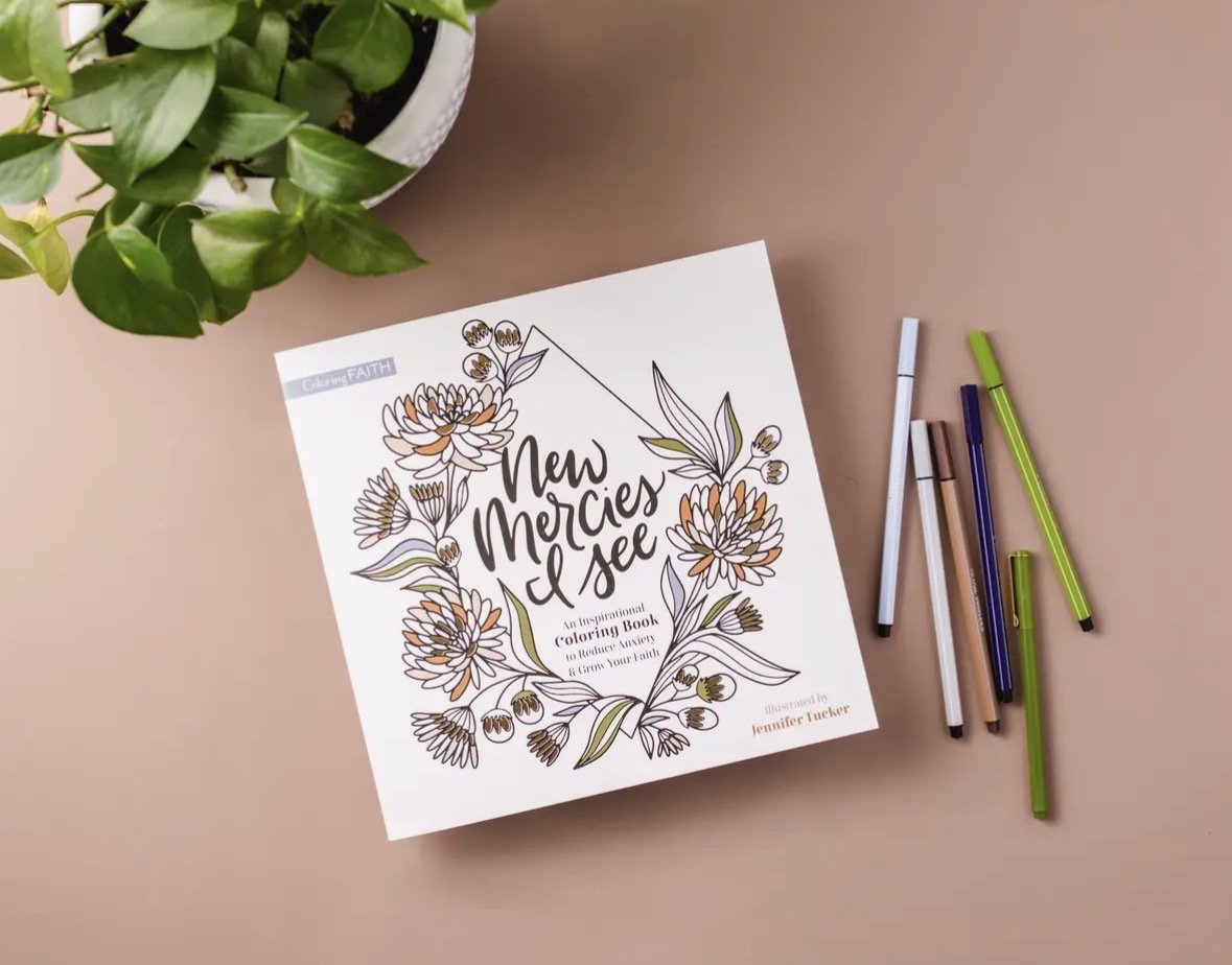 faith based coloring book with gold accents and thick pages.