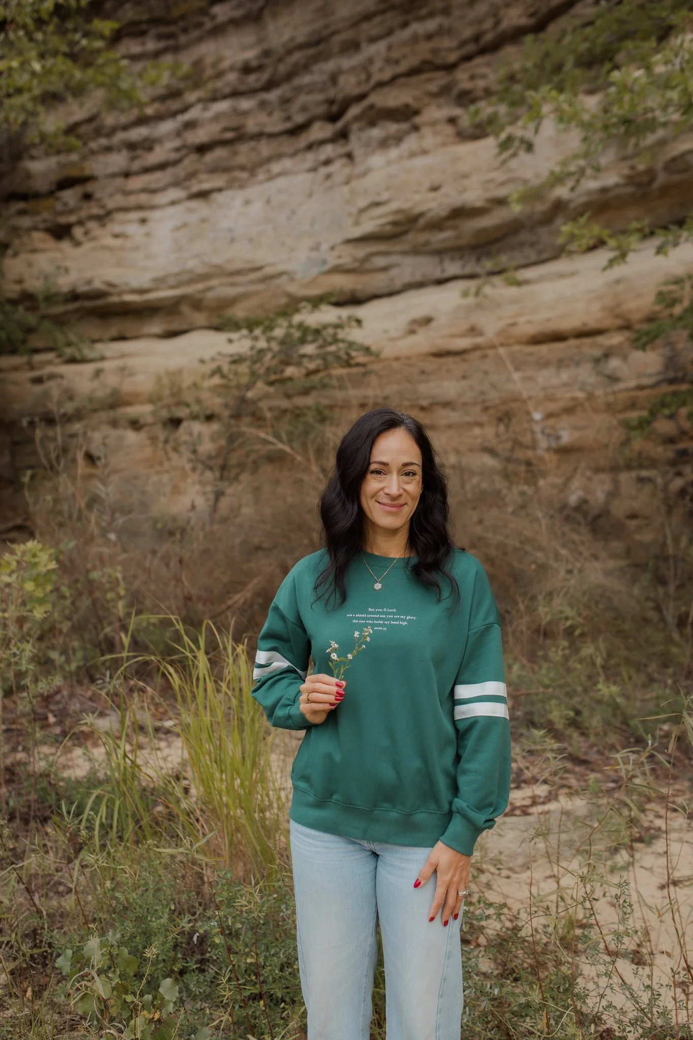 minimal design green sweater with bible verse psalm 3