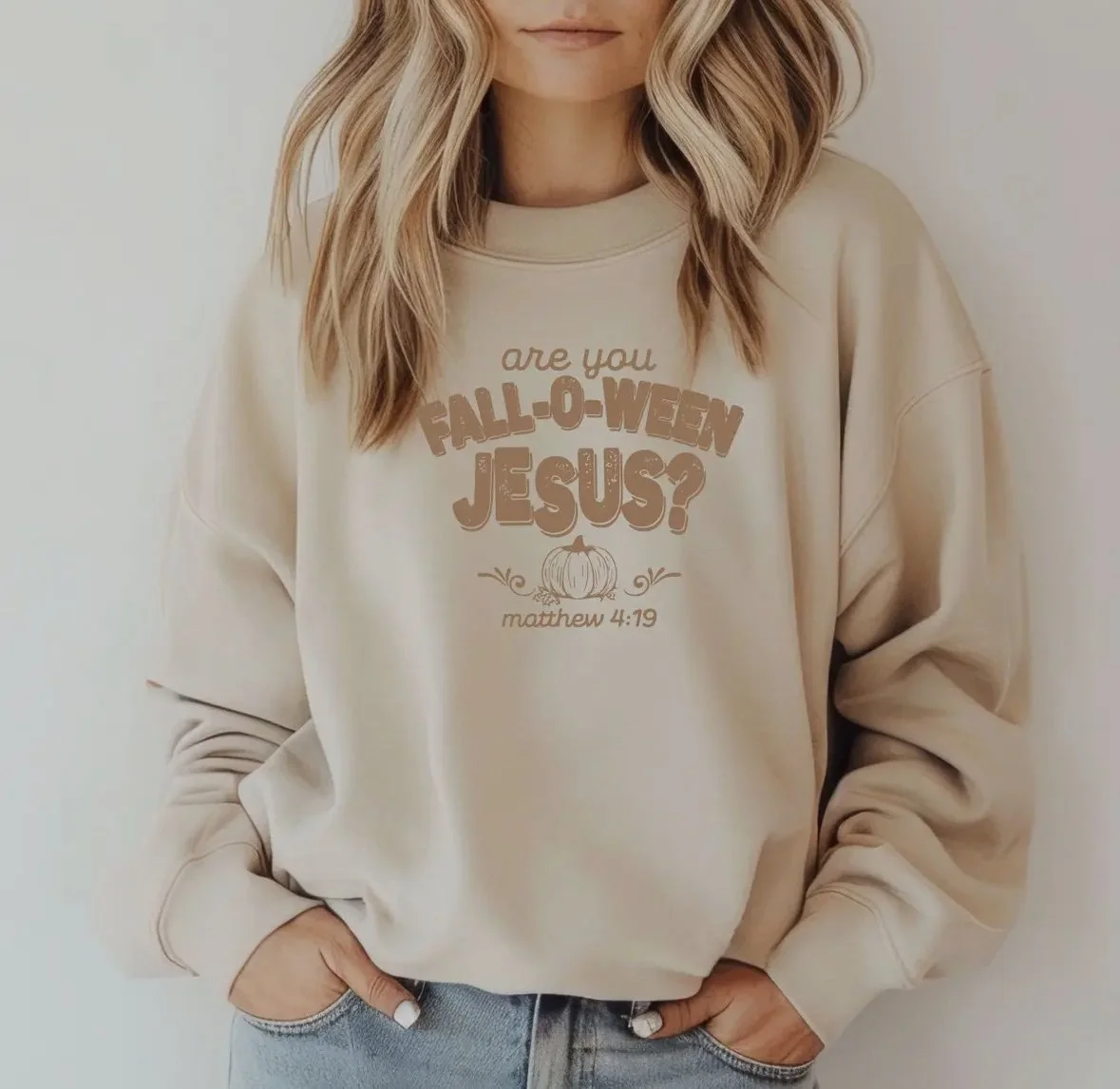 Fall Christian sweatshirt designed with are you Fall-o-ween Jesus