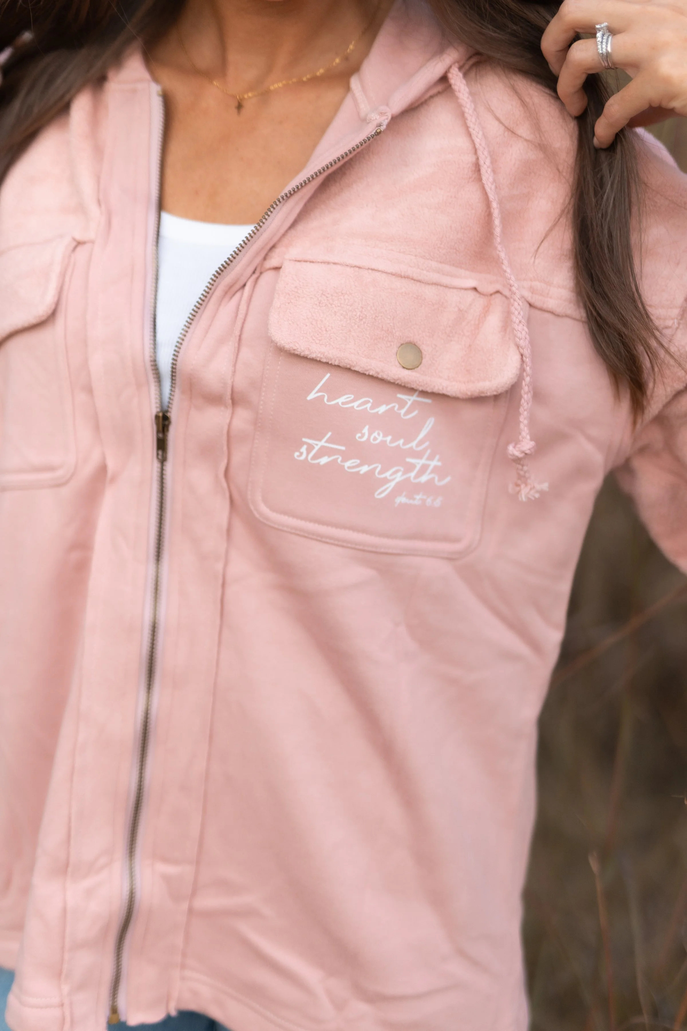 trendy christian clothing brand -heart, soul, strength - mauve jacket
