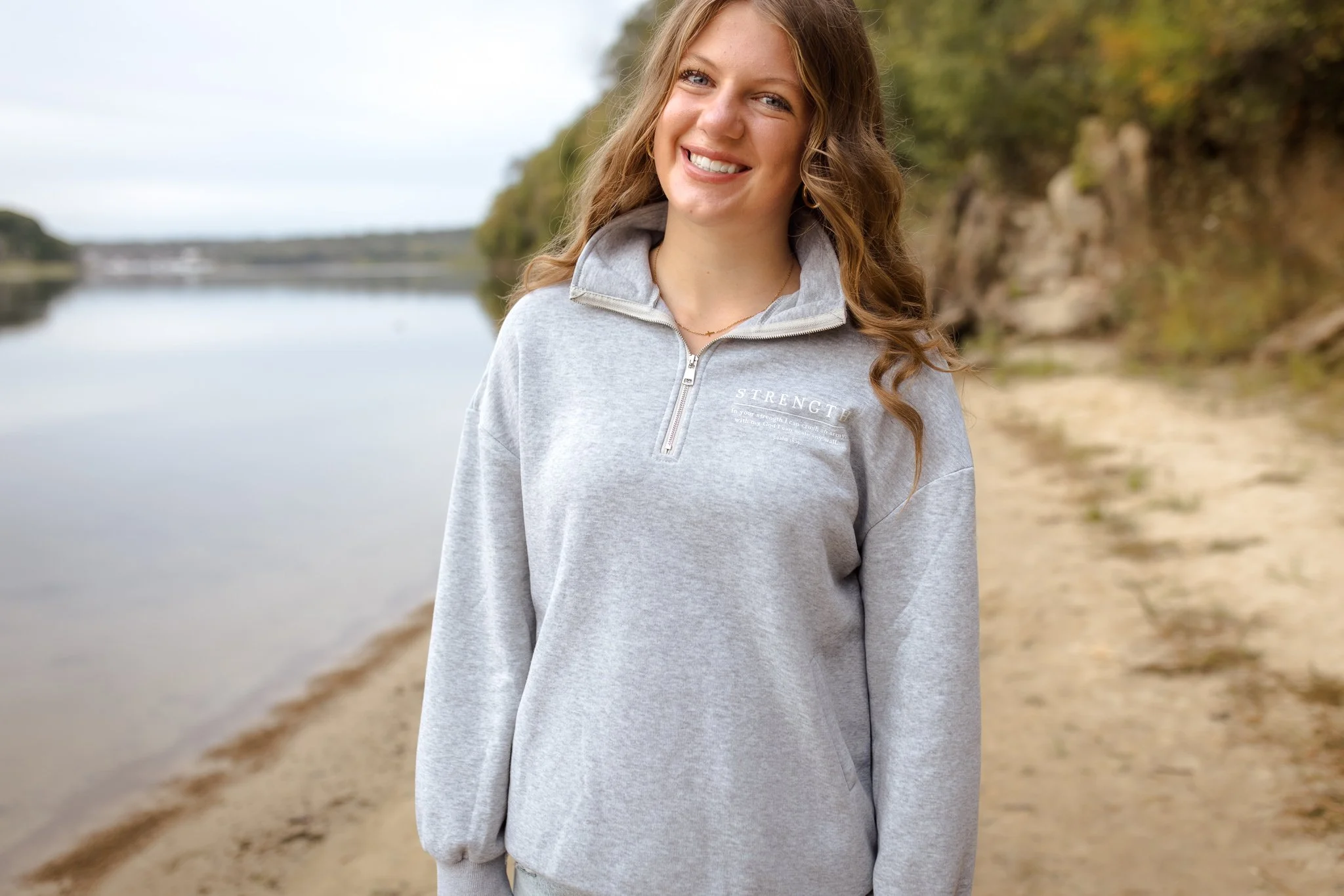 strength featuring psalm 18:29 on christian quarter-zip sweater