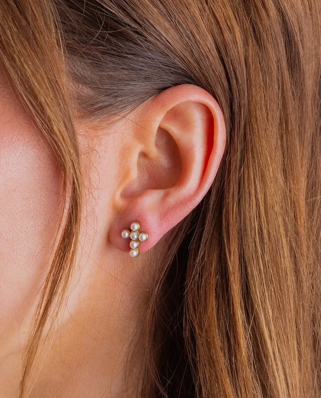 christian jewelry  - pearl and cross stud earrings