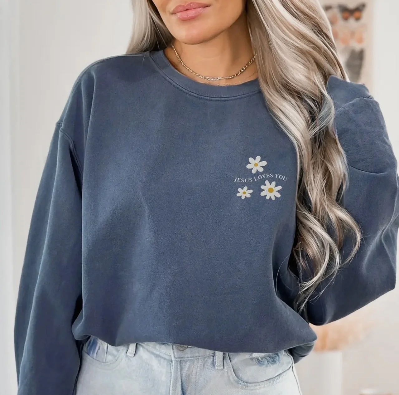 jesus loves you daisy christian sweatshirt - simple design