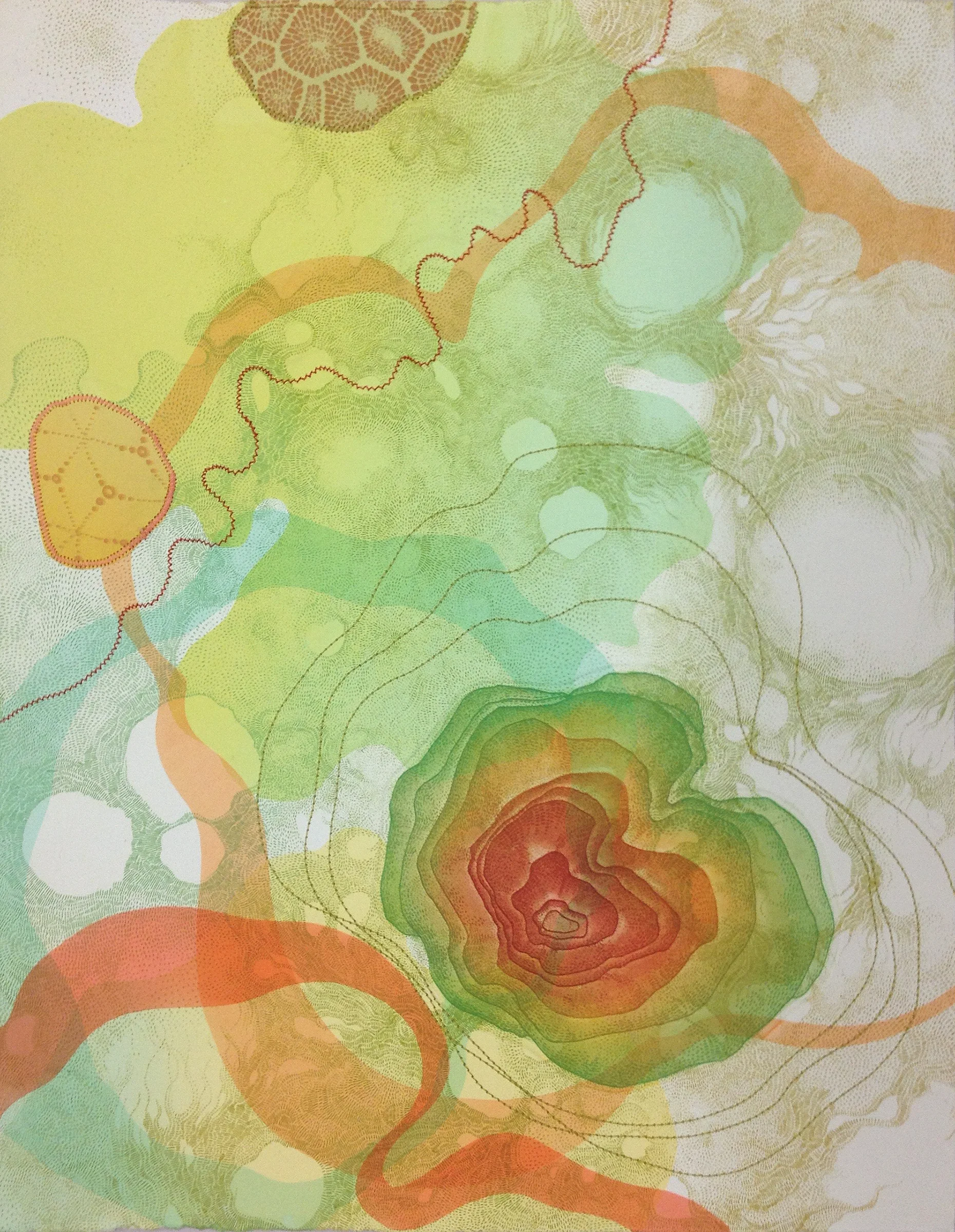 The Concentric Nature of Color Intaglio, silkscreen, machine-sewing 11x14" 2016 Included in the exchange portfolio Sensory Overload