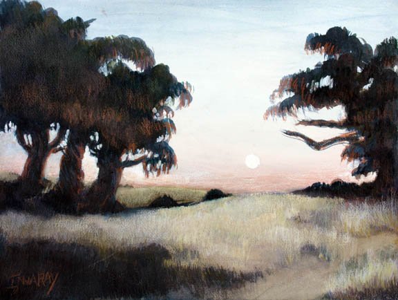 Dusk Meadow, Moonrise, Point Pinole - 2011, Collection of the Escalette Permanent Collection of Art 