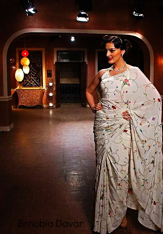 Authentic Hand Embroidered Parsi Gara Sari.