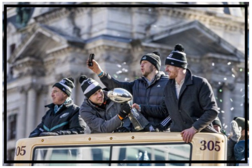 This photo from the Daily News in Philadelphia captures yesterday’s parade, with Nick Foles passing the Vince Lombardi trophy to Carson Wentz, while Nate Sudfeld takes a pic of the huge crowd. Only one of these three quarterbacks took a snap Sunday, but they were all an integral part of the team … and will be wearing the Super Bowl ring.