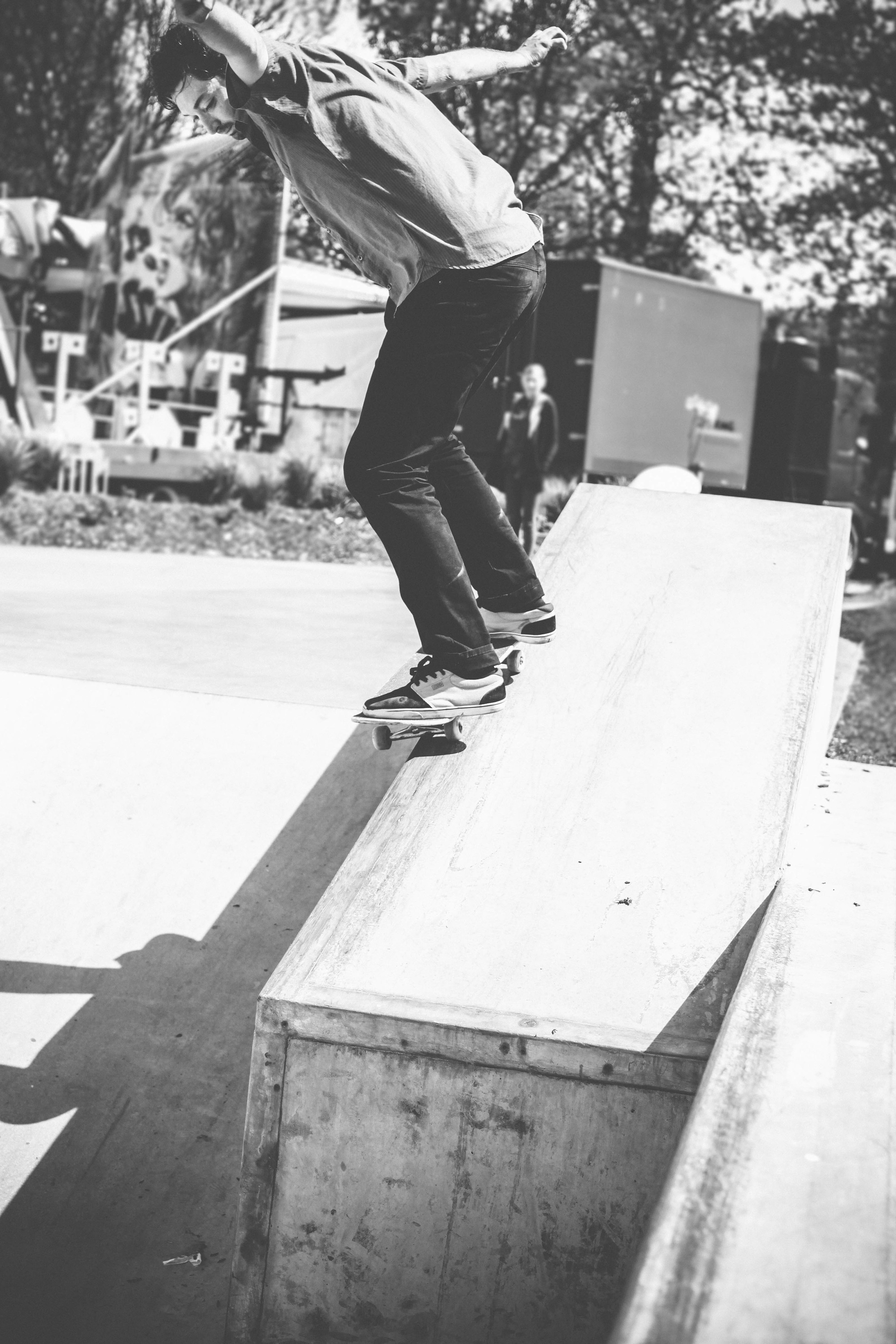 black and white Lightroom VSCO edit of skateboarder