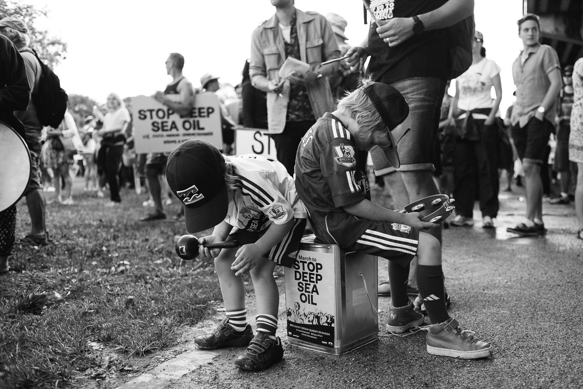 Greenpeace New Zealand stop deep sea oil protest black and white children photography