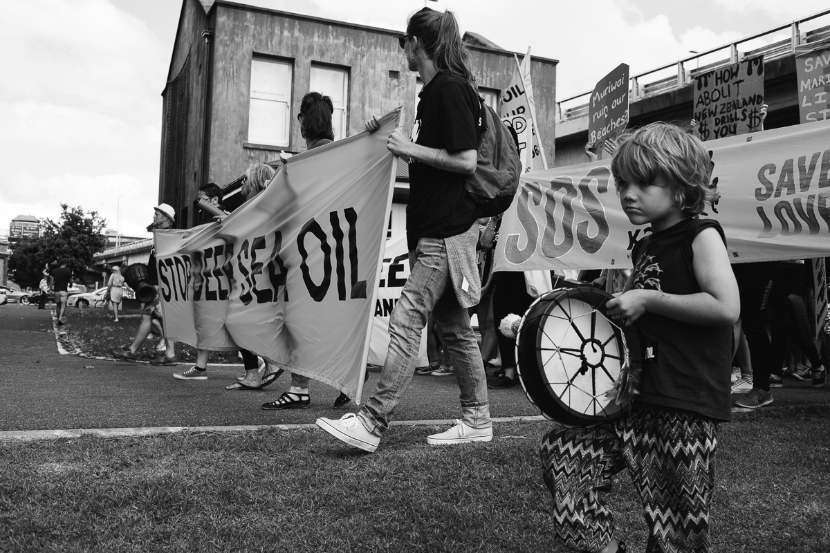 Greenpeace New Zealand stop deep sea oil protest black and white children photography