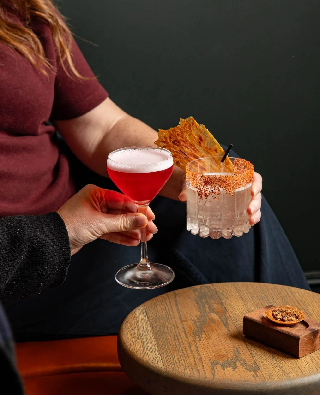 Behind the bar at @furnarestaurant where the drinks are just as creative as the plates.⁠
⁠
A Dark &amp; Bright Sour served with a tiny crumble tart (yes please), and the Fiery Funk bringing tequila, kimchi brine and Taj&iacute;n together in the best 