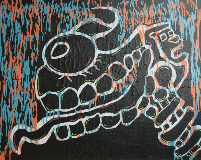  28 in x 22 in pray Paint, Acrylic Paint, and Self Leveling Clear Gell on canvas. 