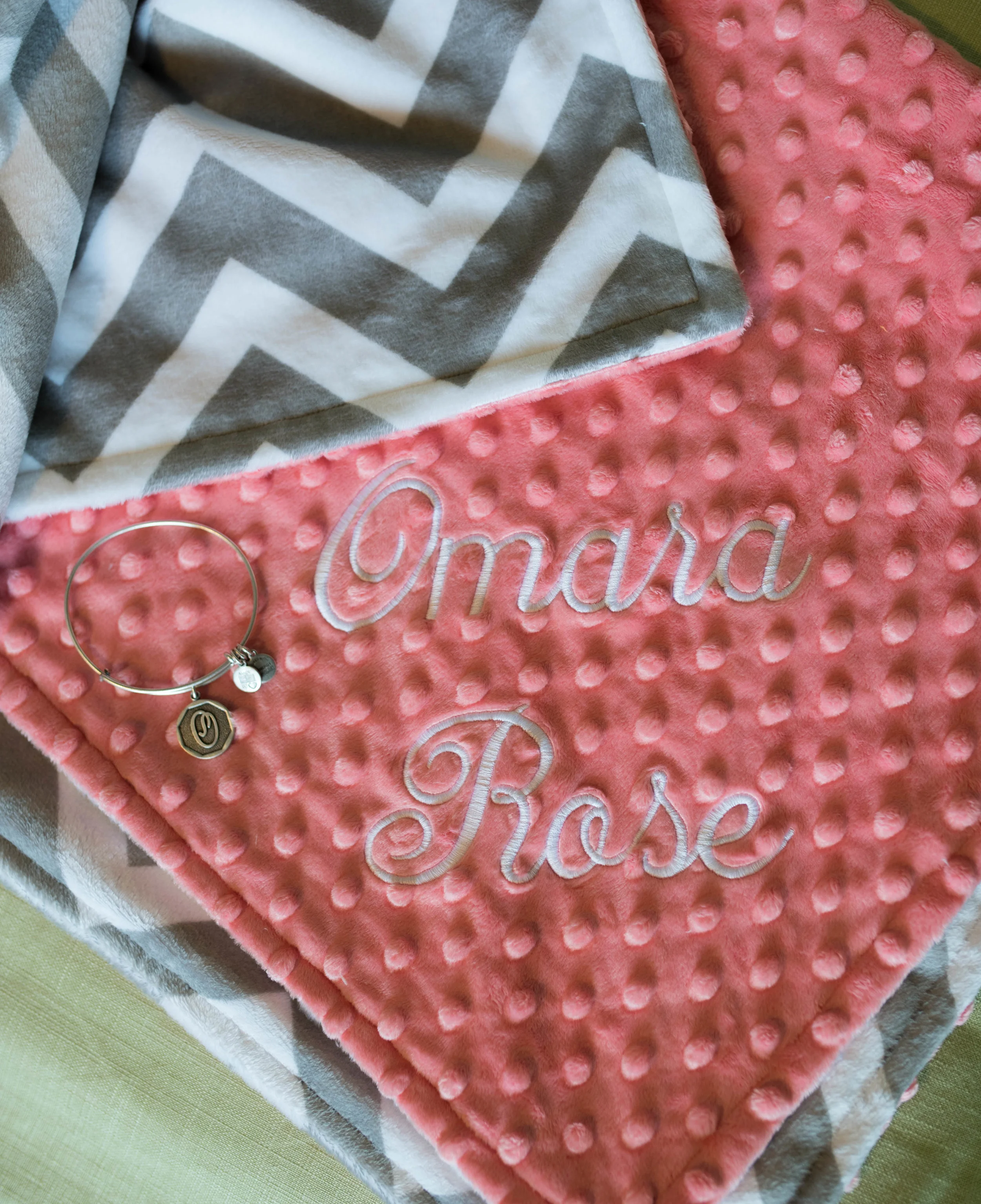 The blanket I had made for her the day we chose her name.