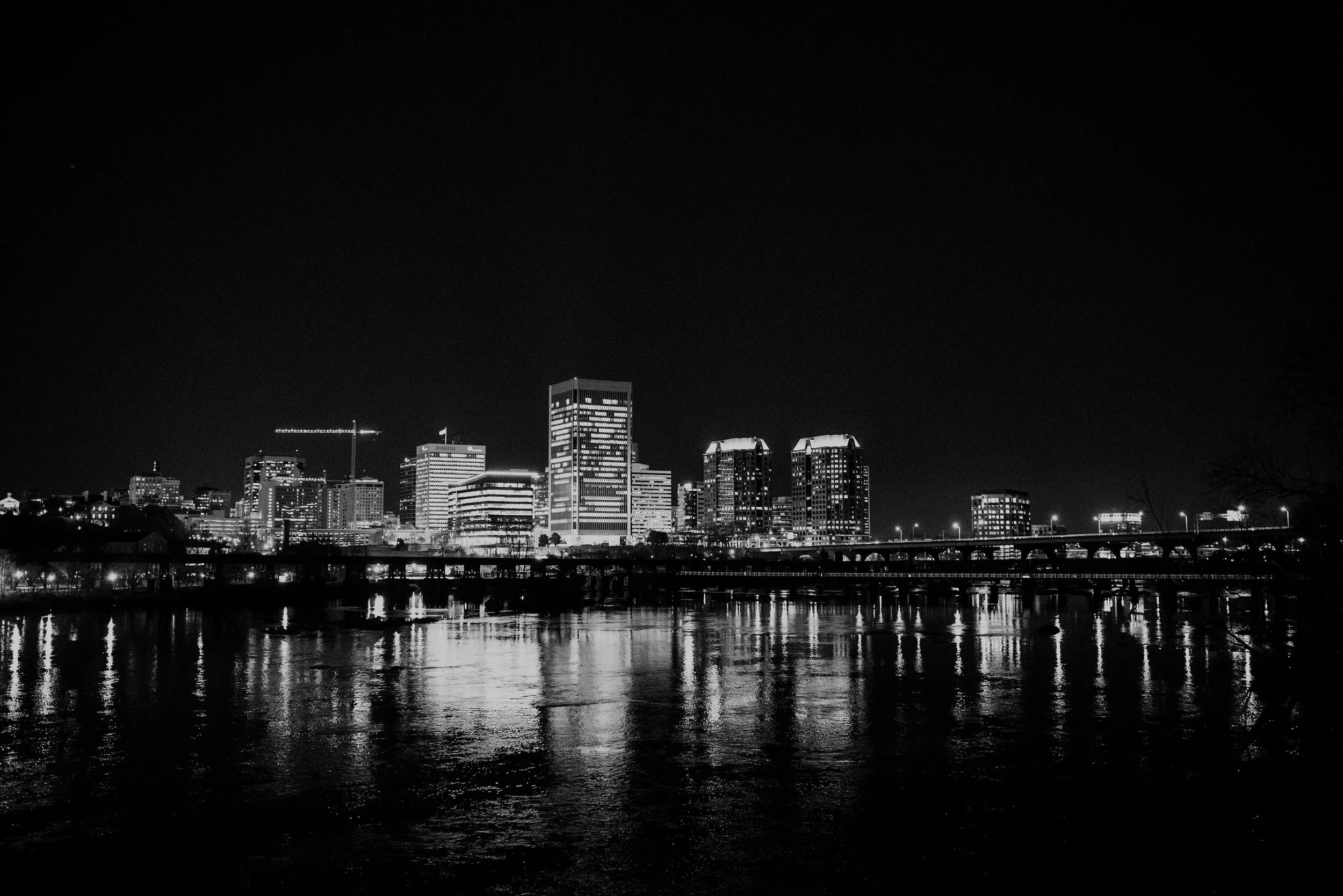 Nighttime view of the Richmond skyline.