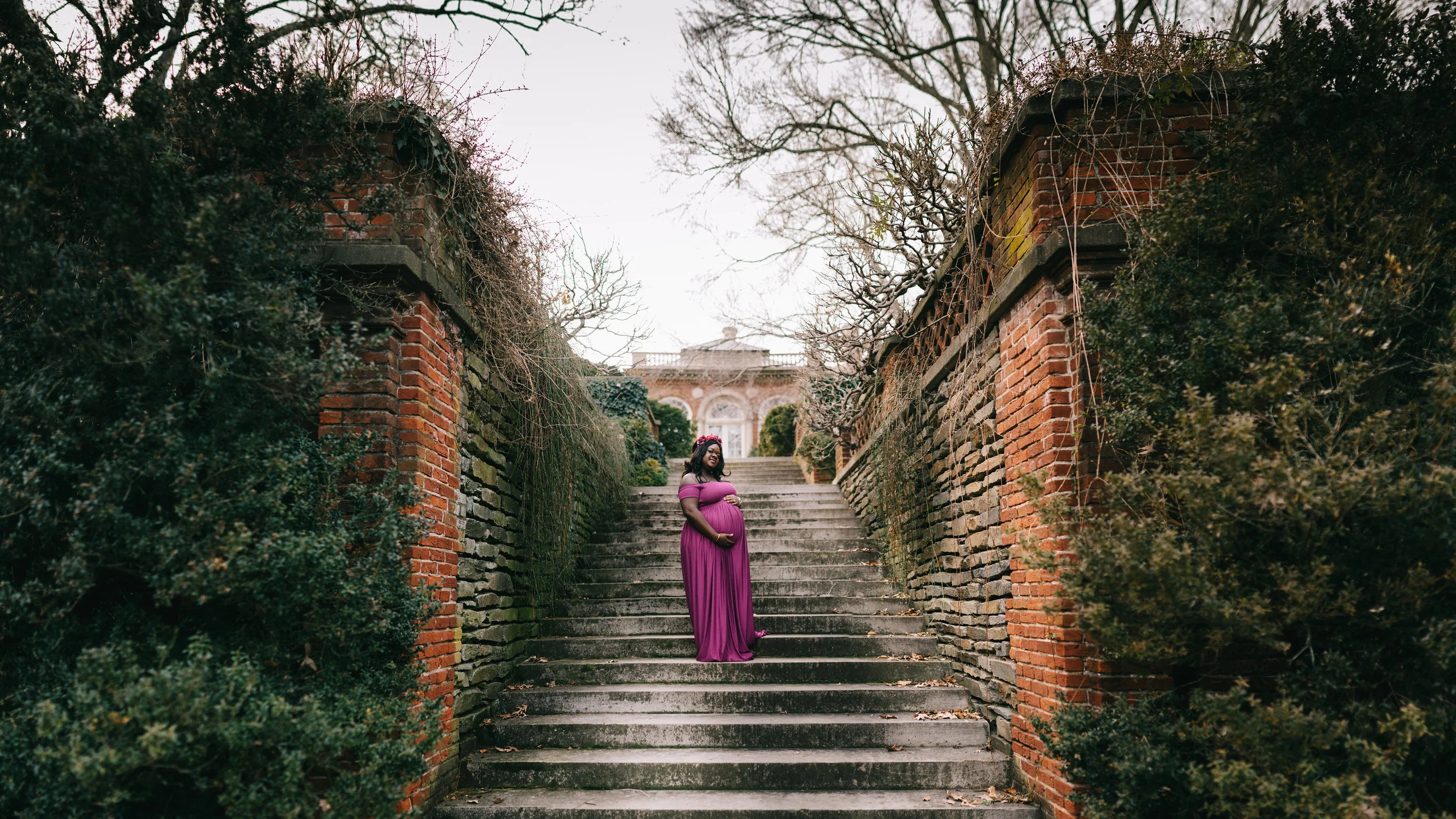 Garden whimsical maternity portrait