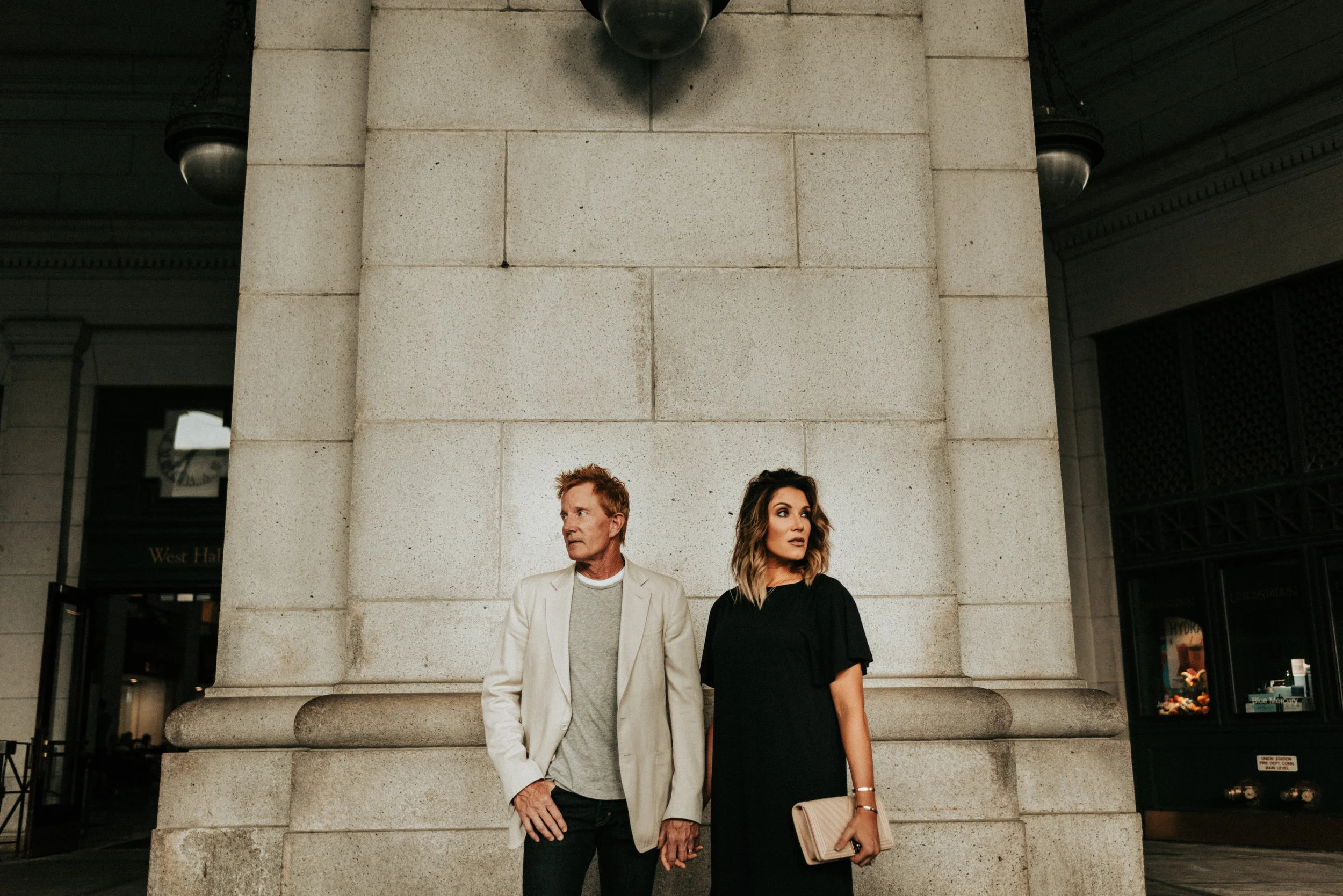 couple looking into distance outside of Union Station Washington DC