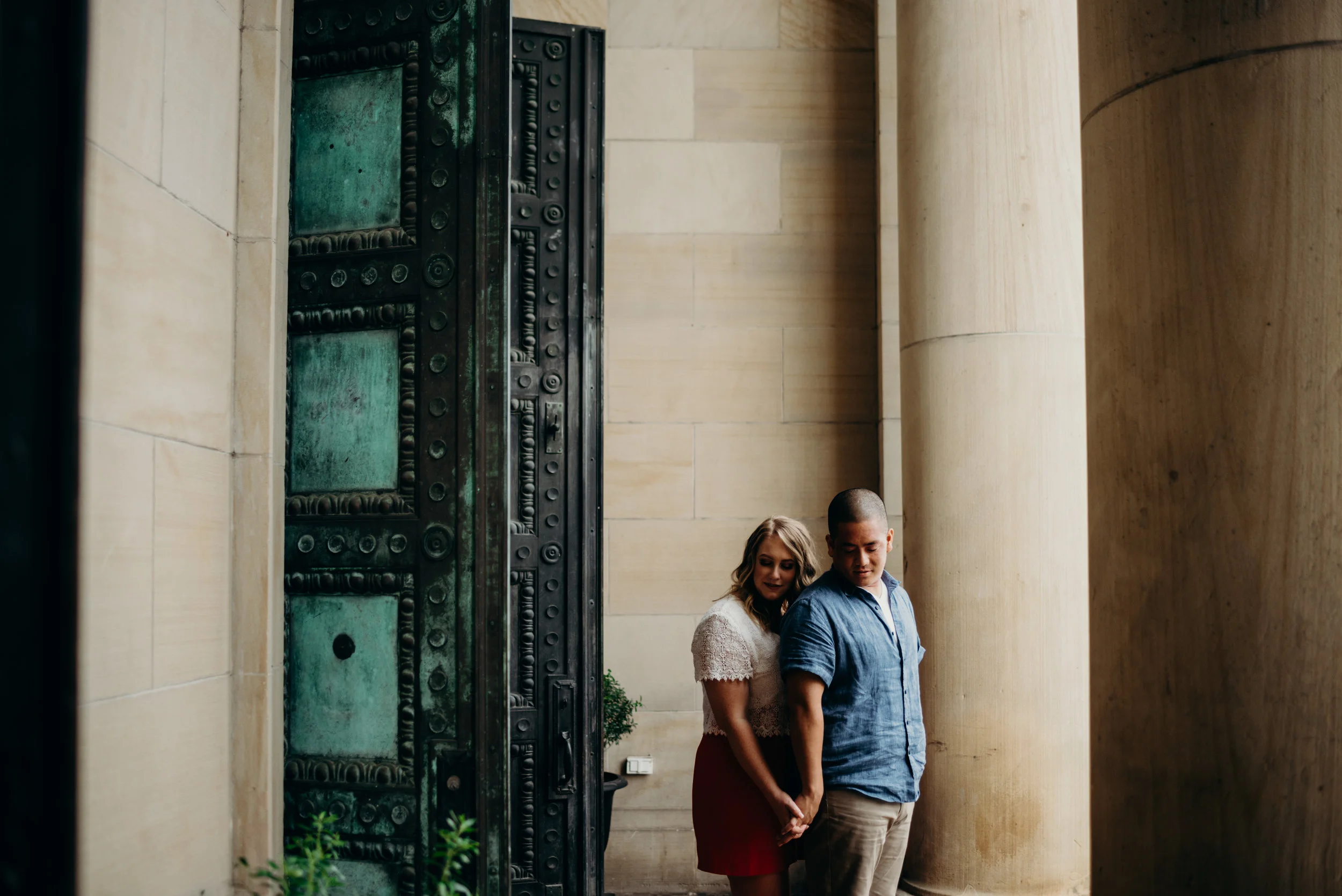 engaged couple outside the LINE hotel in Washington, DC