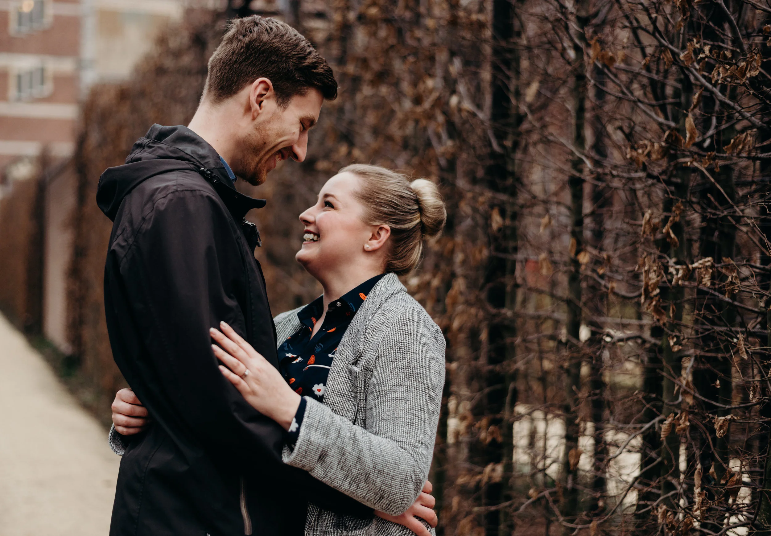 husband and wife laughing on their Amsterdam honeymoon