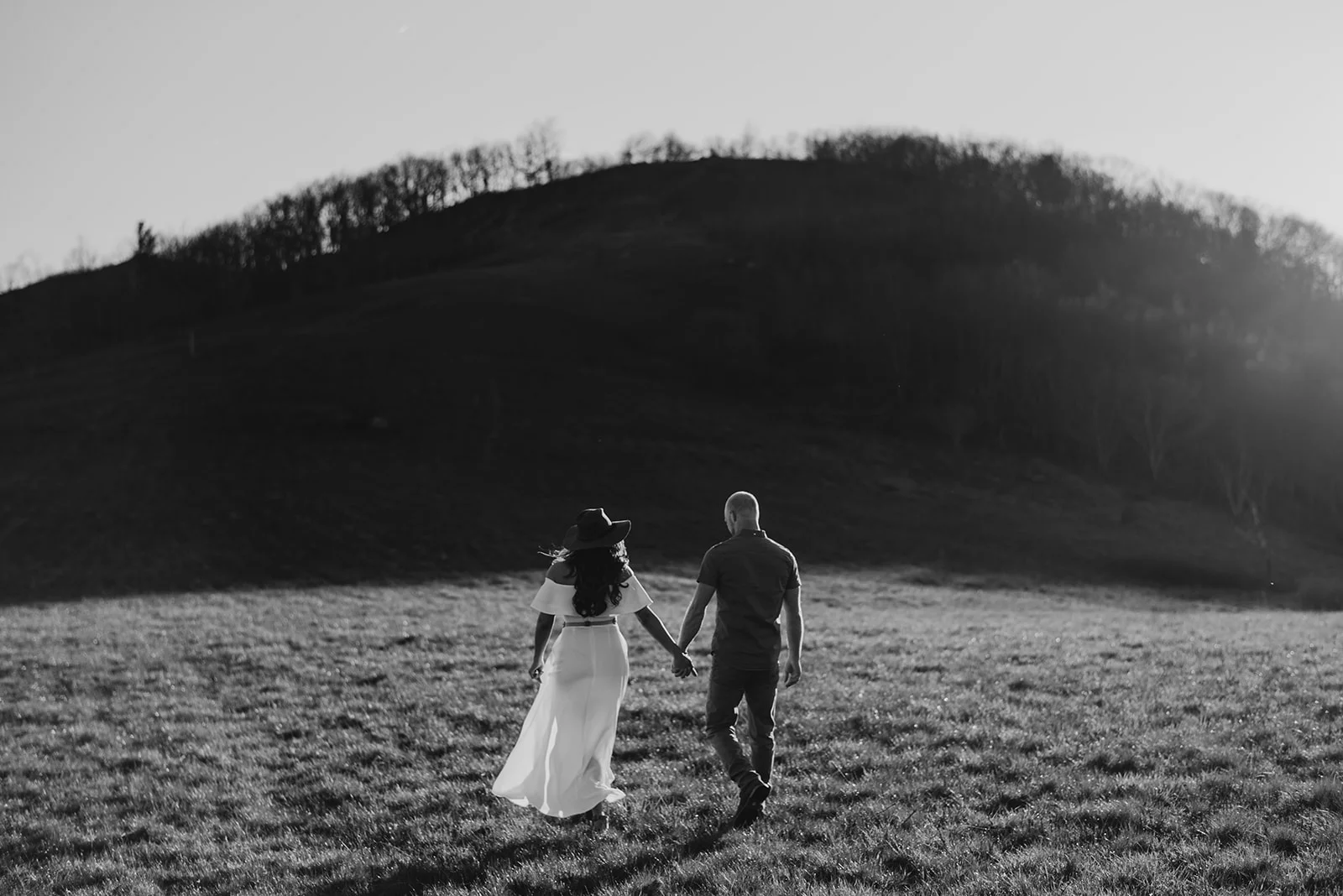 Virginia mountain engagement session Shenandoah valley at sunset black and white